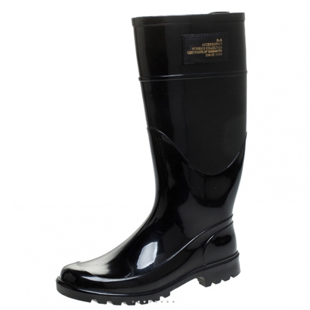 Dolce & Gabbana Black PVC Knee High Rain Boots - Size 40/ US9.5 - Picture 1 of 17
